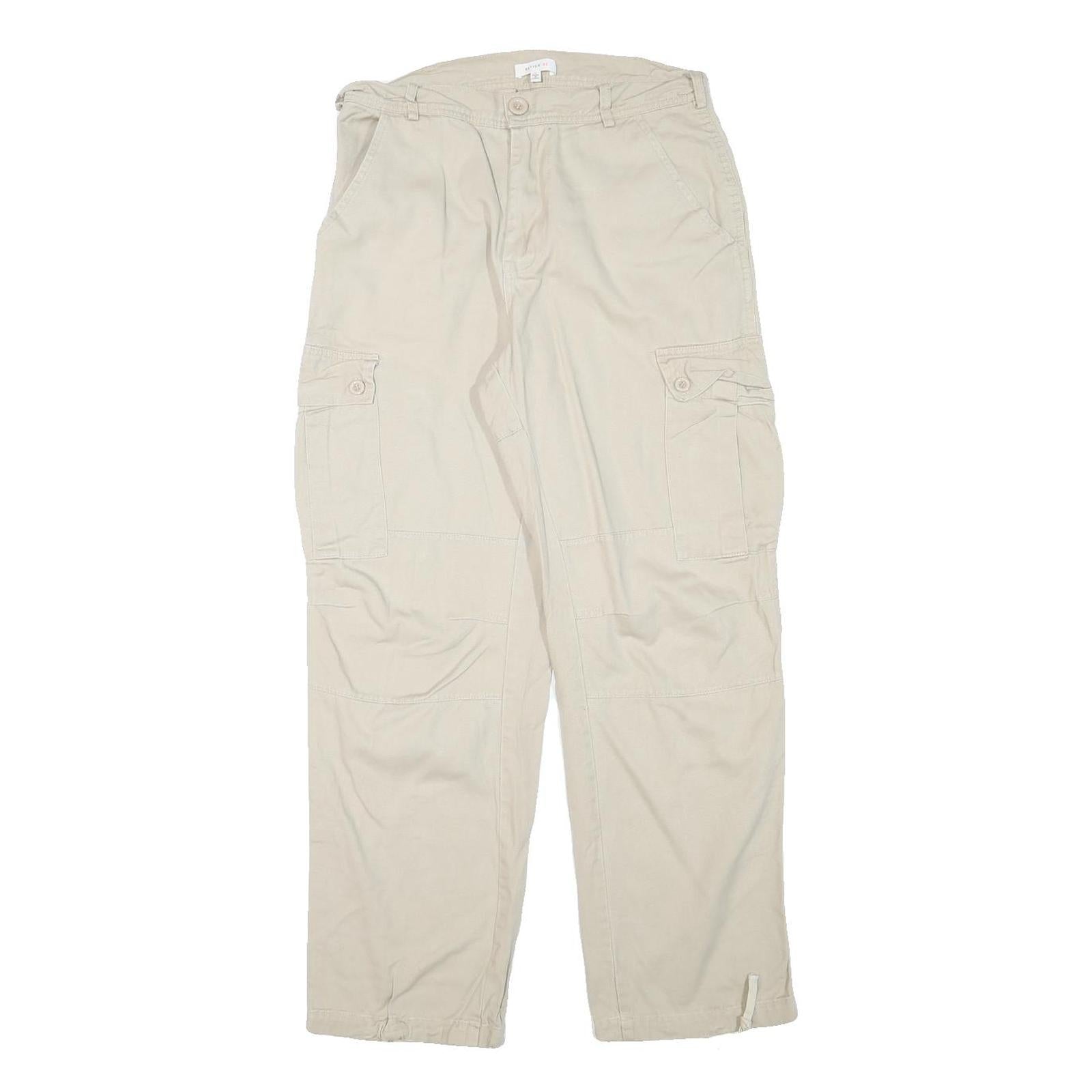 BETTER BE Womens Relaxed Beige Cotton Blend Cargo Trousers W29 L28 Zip Pockets