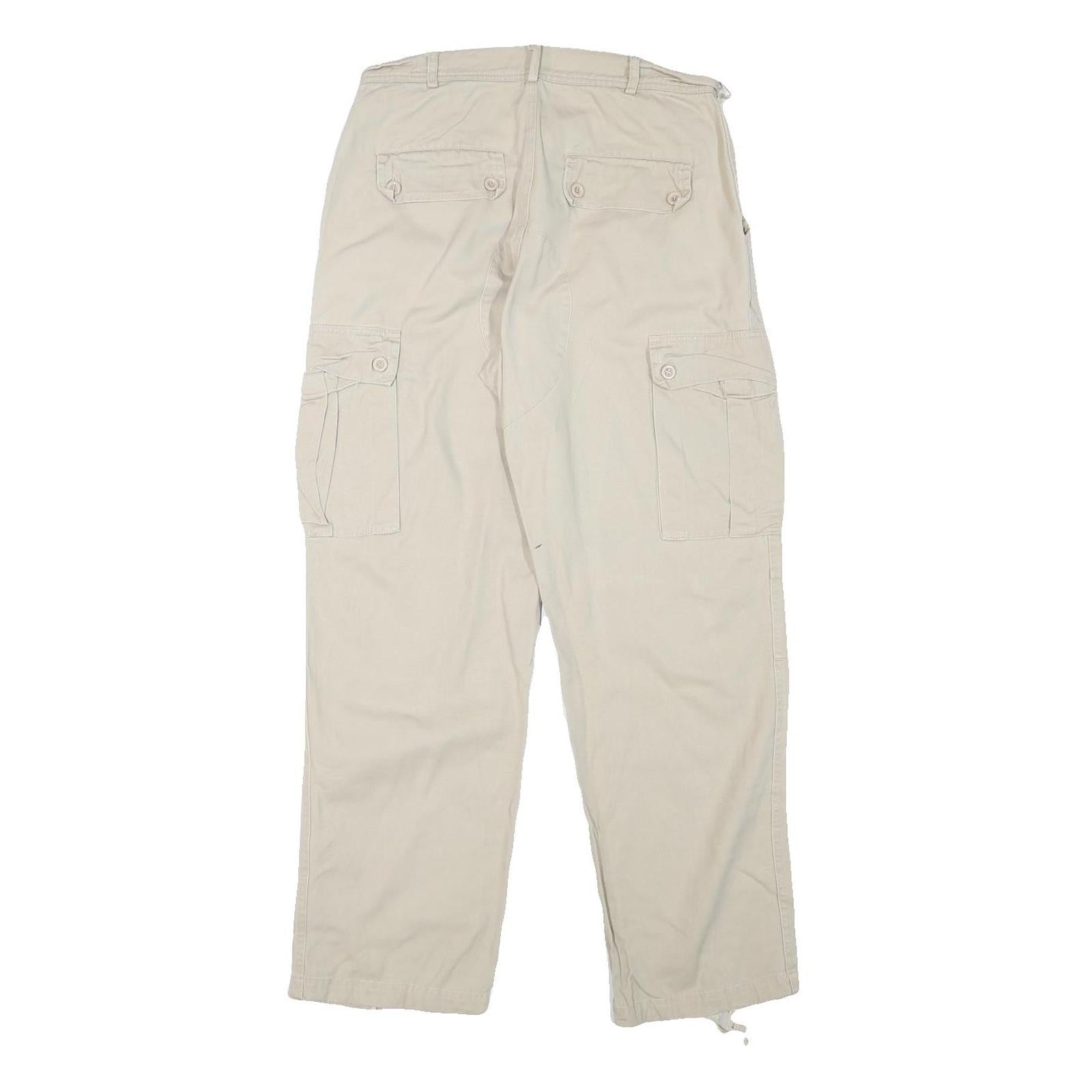 BETTER BE Womens Relaxed Beige Cotton Blend Cargo Trousers W29 L28 Zip Pockets