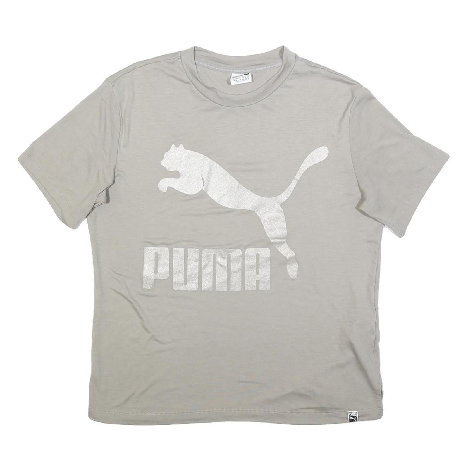 PUMA Womens Grey T-Shirt UK 12 Short Sleeve Crew Neck Cotton Logo Print