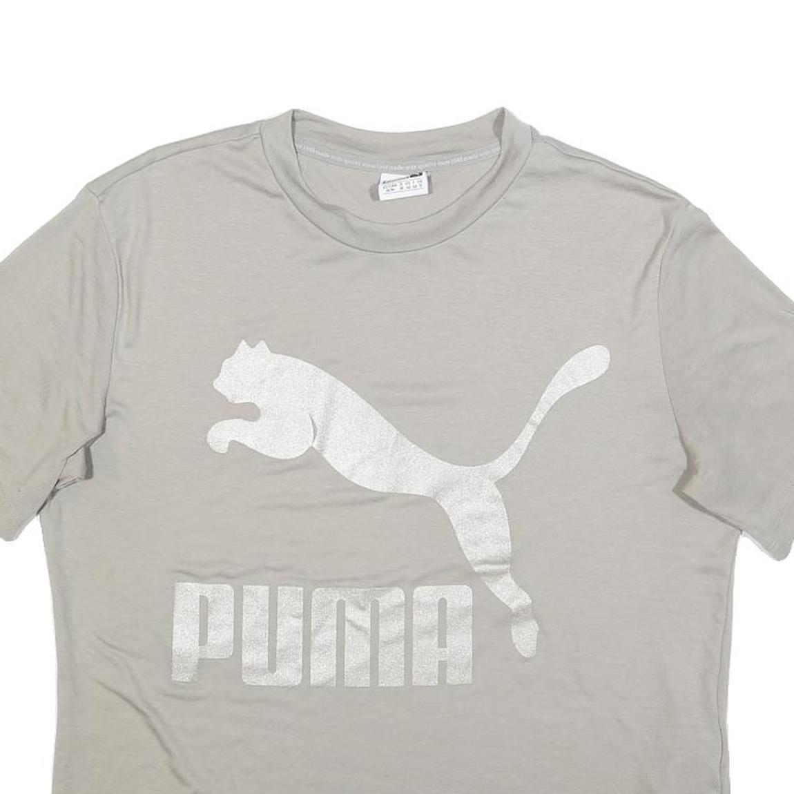 PUMA Womens Grey T-Shirt UK 12 Short Sleeve Crew Neck Cotton Logo Print