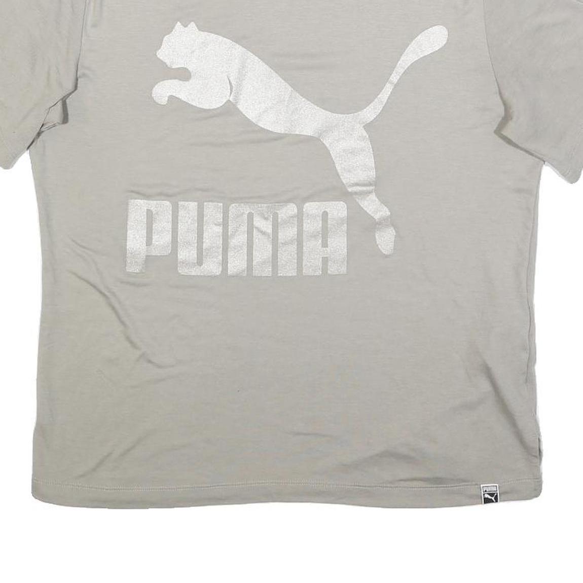PUMA Womens Grey T-Shirt UK 12 Short Sleeve Crew Neck Cotton Logo Print