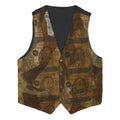 Mens Brown Polyester Blend Waistcoat M Patterned Button Closure Casual Vest