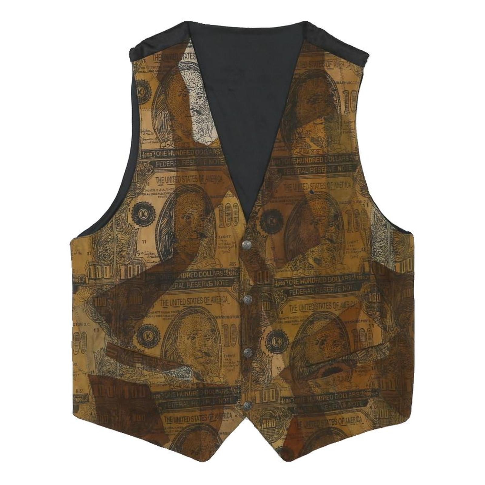 Mens Brown Polyester Blend Waistcoat M Patterned Button Closure Casual Vest