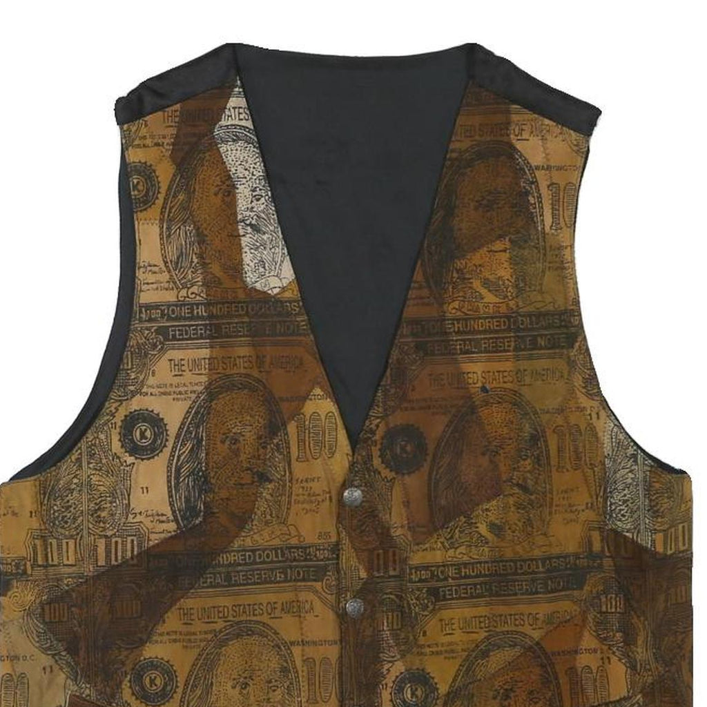Mens Brown Polyester Blend Waistcoat M Patterned Button Closure Casual Vest