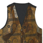 Mens Brown Polyester Blend Waistcoat M Patterned Button Closure Casual Vest