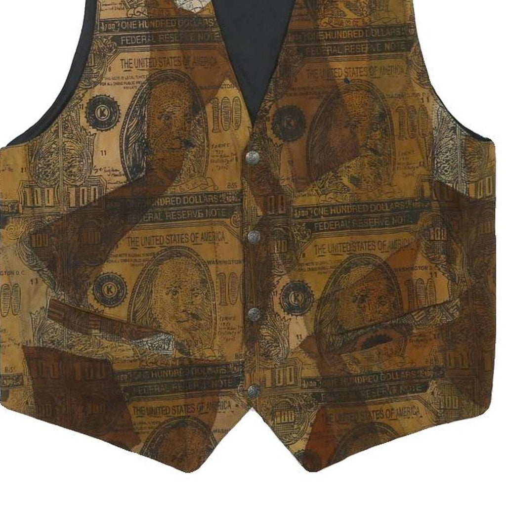 Mens Brown Polyester Blend Waistcoat M Patterned Button Closure Casual Vest