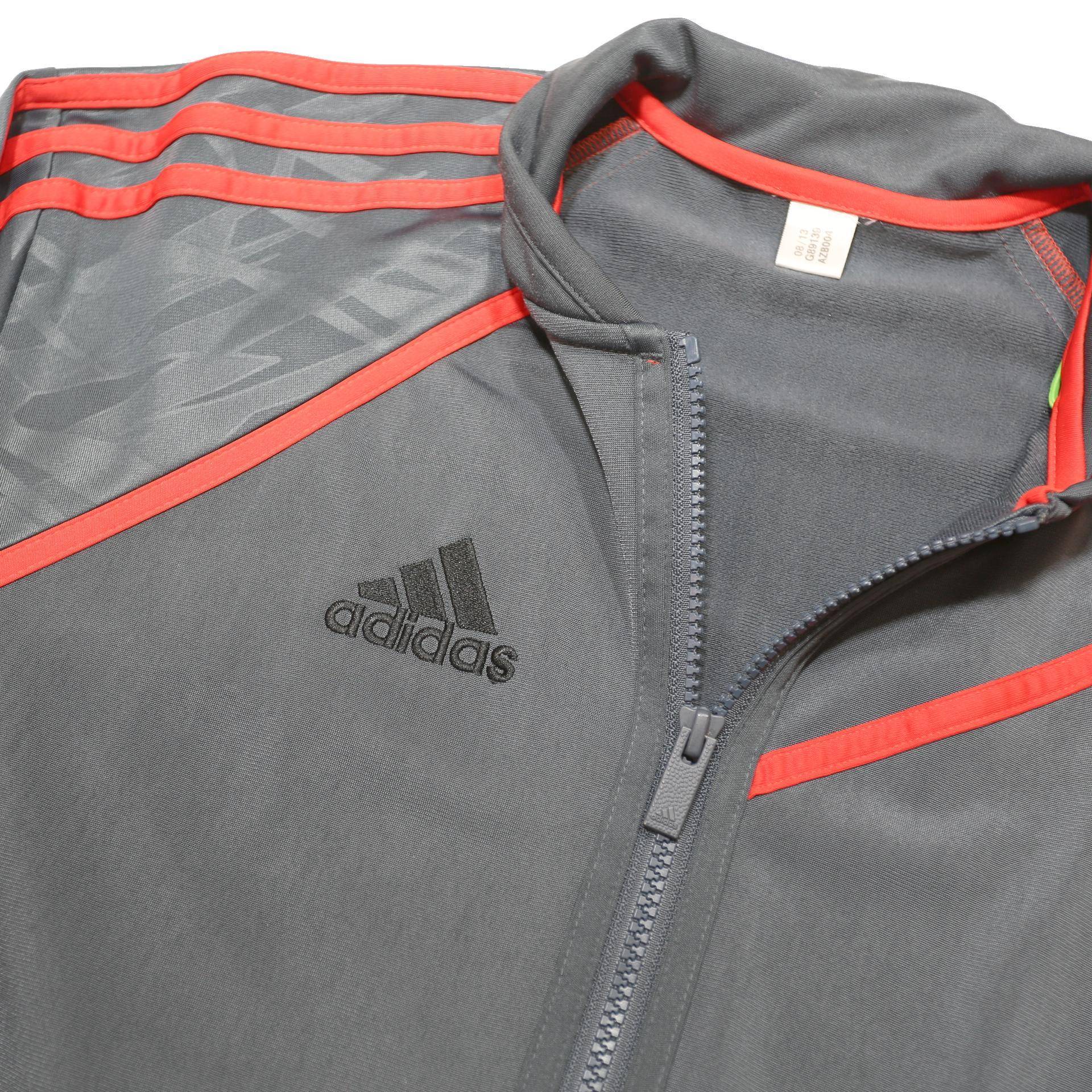 ADIDAS Mens Grey & Red Track Jacket M Polyester Blend Plain Sportswear Zip