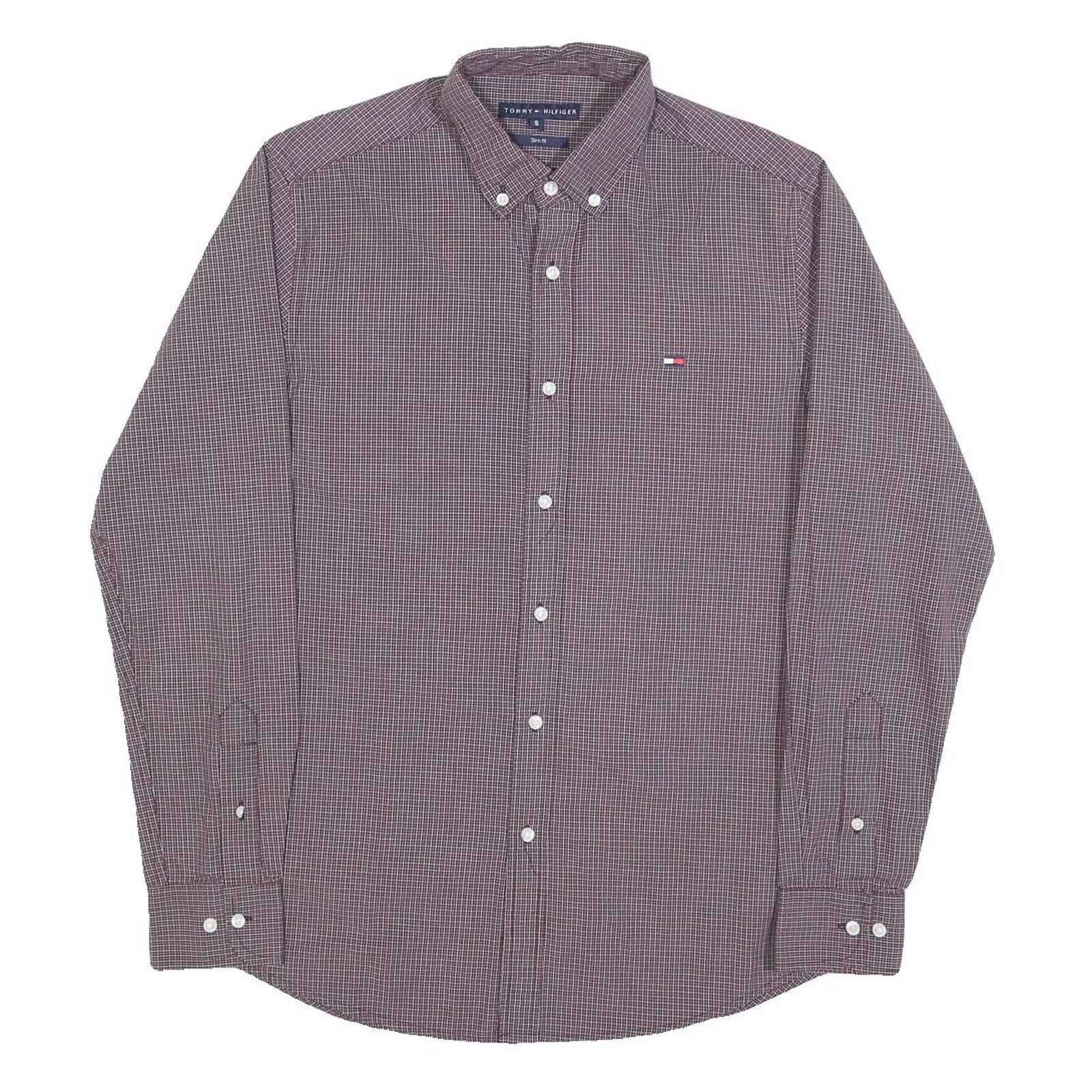TOMMY HILFIGER Mens Maroon Plain Shirt S Button-Down Collar Long Sleeve Classic