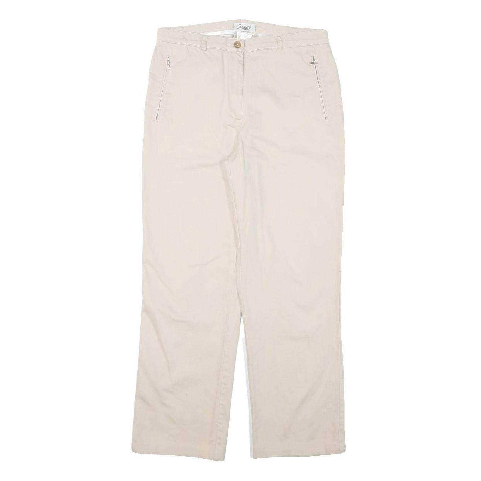 JESSICA SPORT Womens Cotton Blend Cream Regular Fit Straight Leg Trousers W30