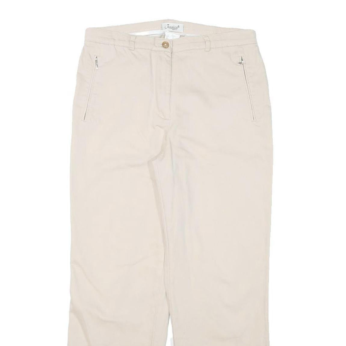 JESSICA SPORT Womens Cotton Blend Cream Regular Fit Straight Leg Trousers W30