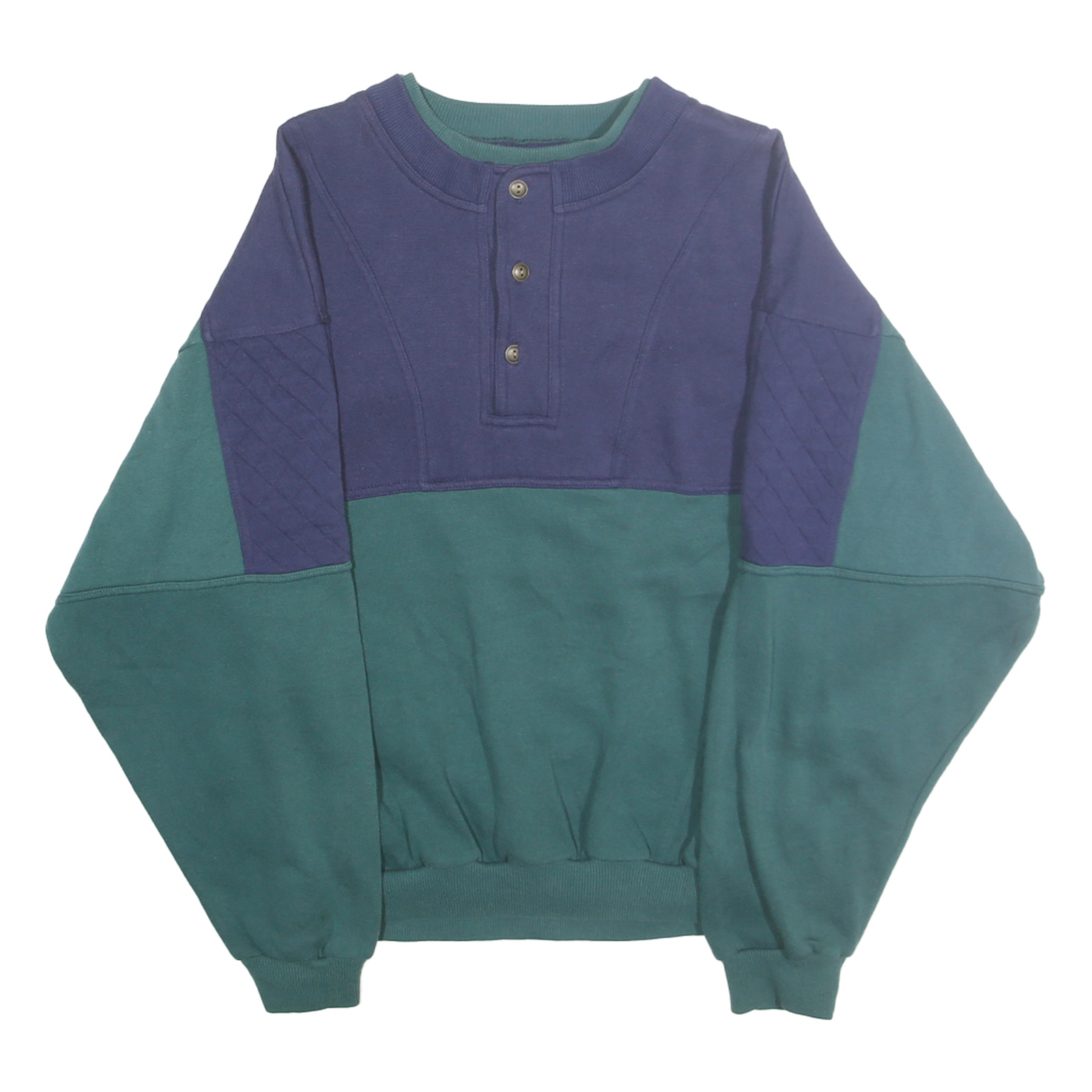 SEARS ROEBUCK Mens Blue & Green Crew Neck L Button Front Sweatshirt