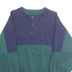SEARS ROEBUCK Mens Blue & Green Crew Neck L Button Front Sweatshirt
