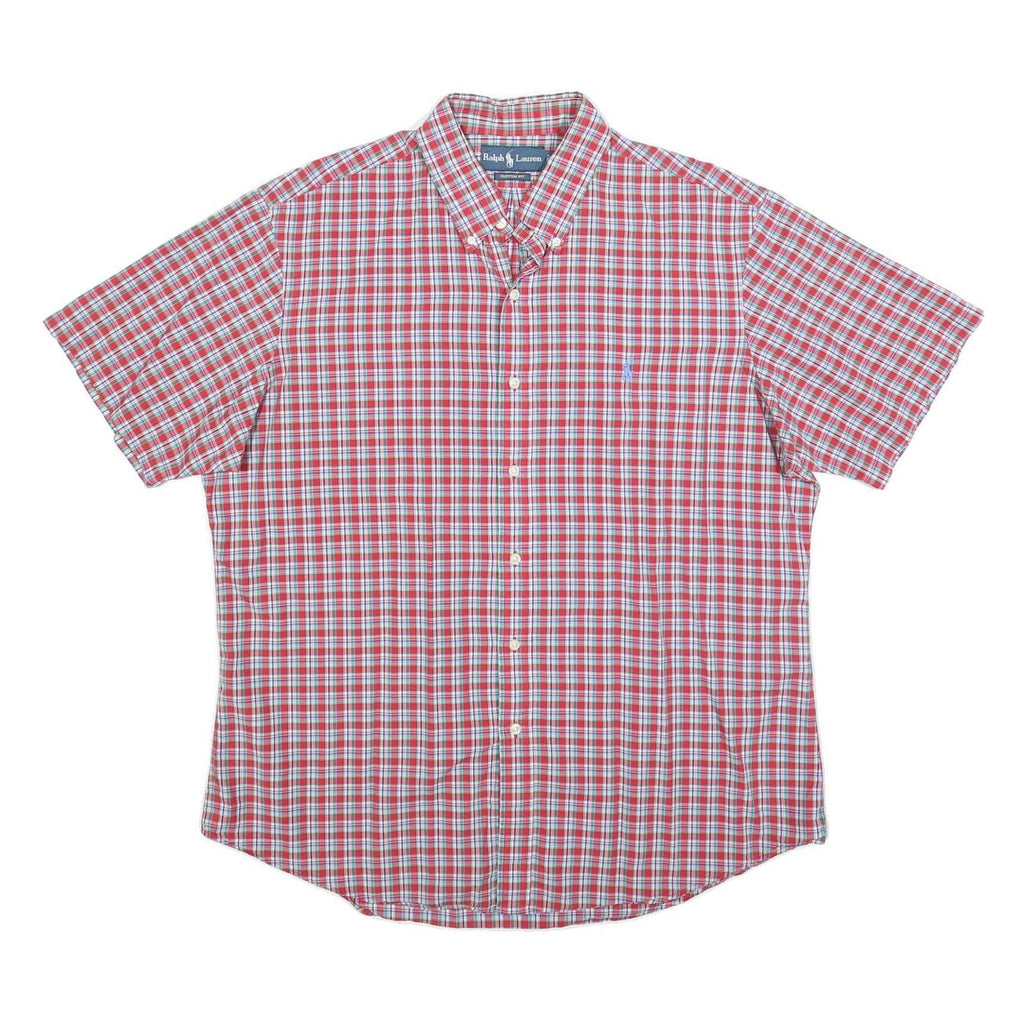 RALPH LAUREN Mens Red & White Check Shirt L Cotton Short Sleeve Button