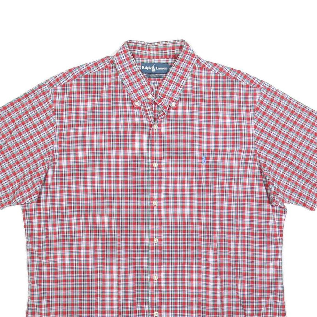 RALPH LAUREN Mens Red & White Check Shirt L Cotton Short Sleeve Button