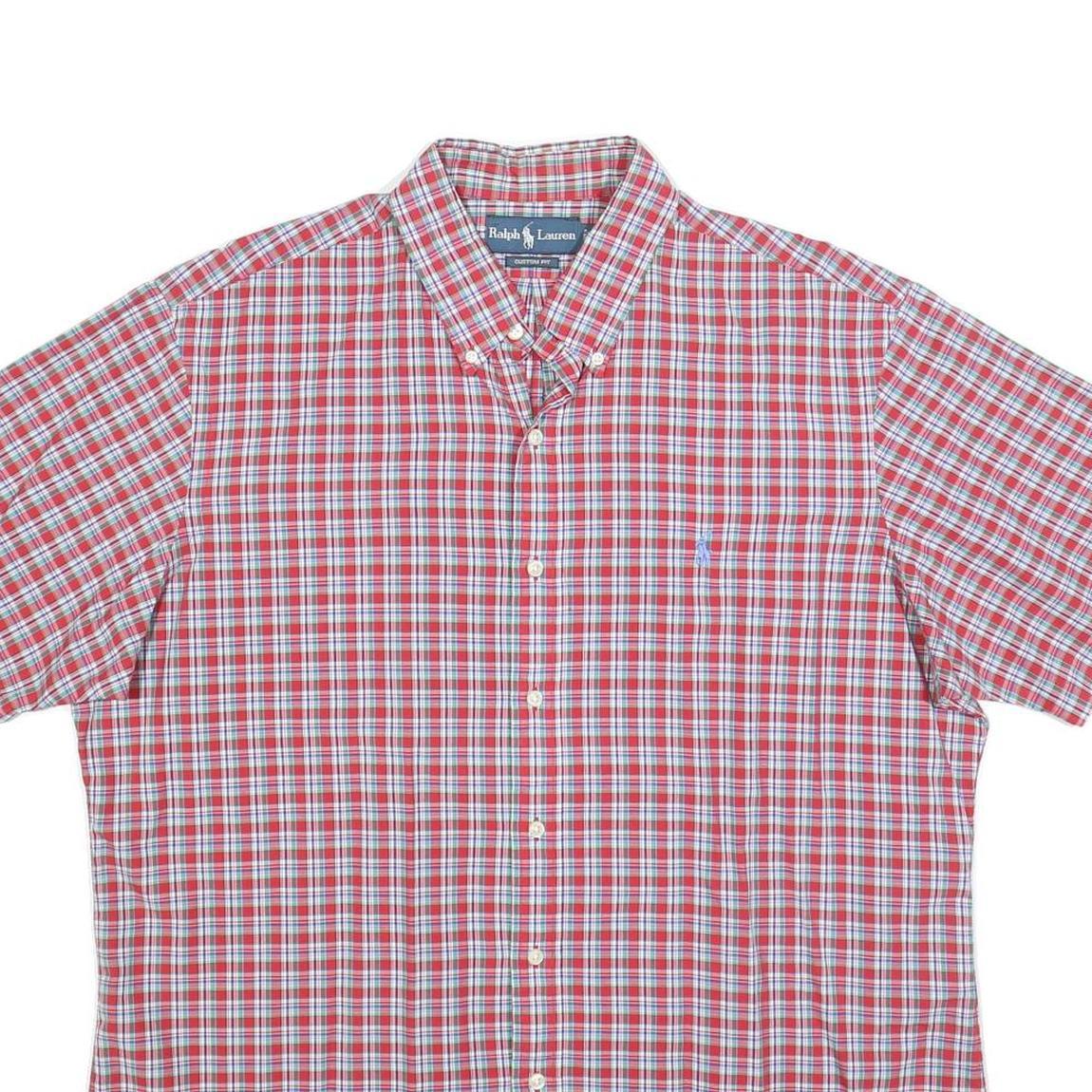 RALPH LAUREN Mens Red & White Check Shirt L Cotton Short Sleeve Button