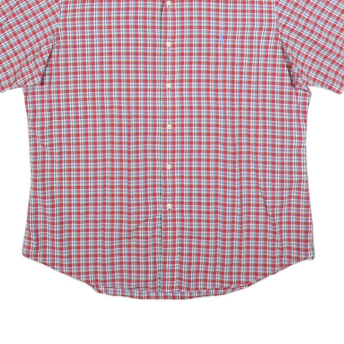 RALPH LAUREN Mens Red & White Check Shirt L Cotton Short Sleeve Button