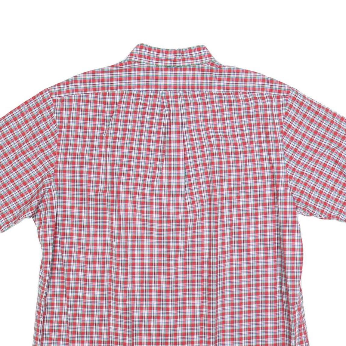 RALPH LAUREN Mens Red & White Check Shirt L Cotton Short Sleeve Button