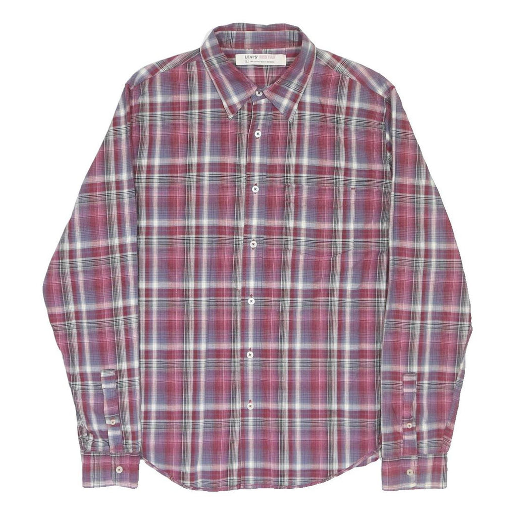 LEVI'S Mens Red & Blue Check Shirt L Cotton Casual Button Shirt Long Sleeve