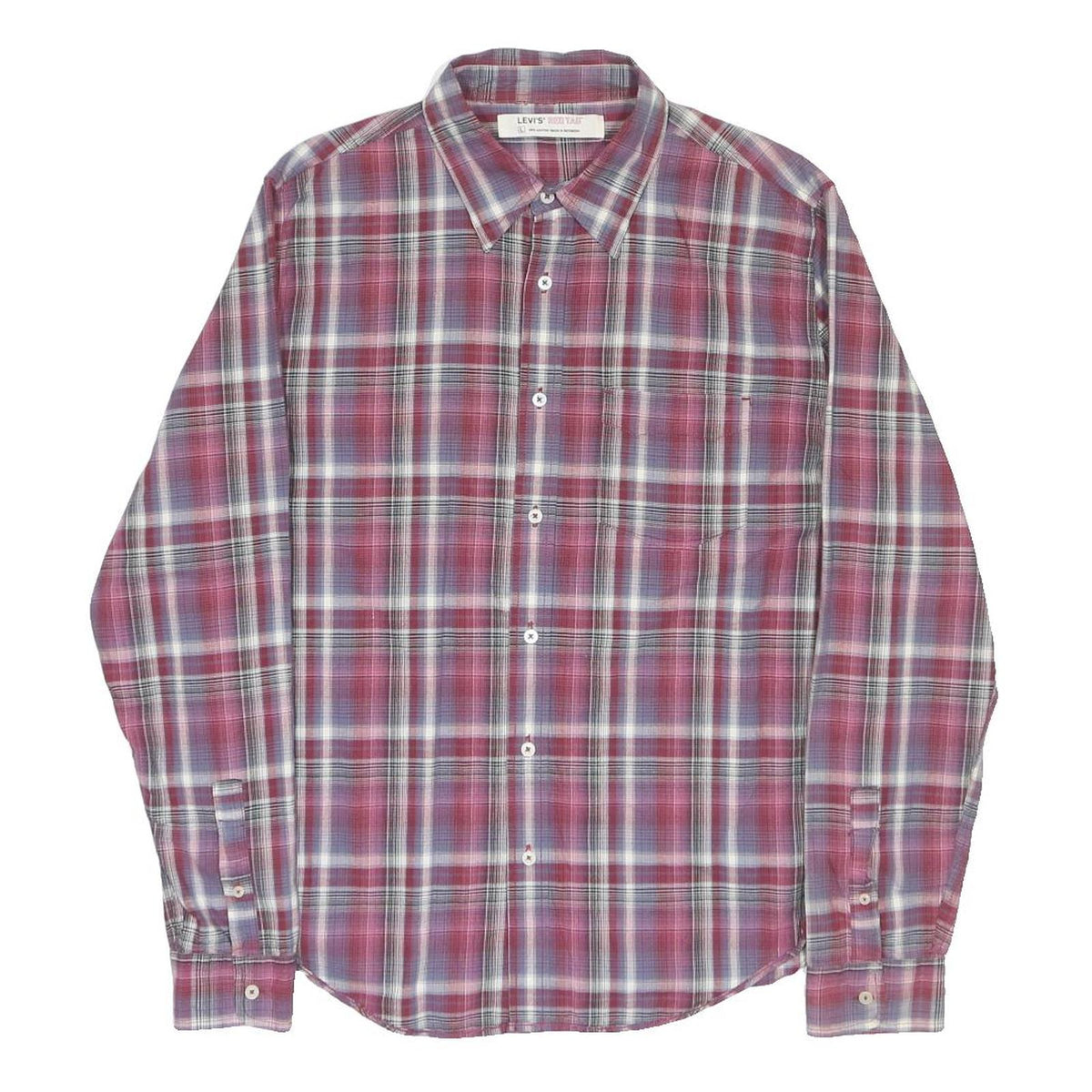 LEVI'S Mens Red & Blue Check Shirt L Cotton Casual Button Shirt Long Sleeve