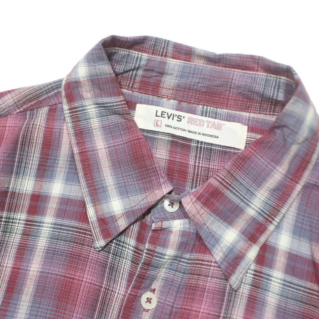 LEVI'S Mens Red & Blue Check Shirt L Cotton Casual Button Shirt Long Sleeve