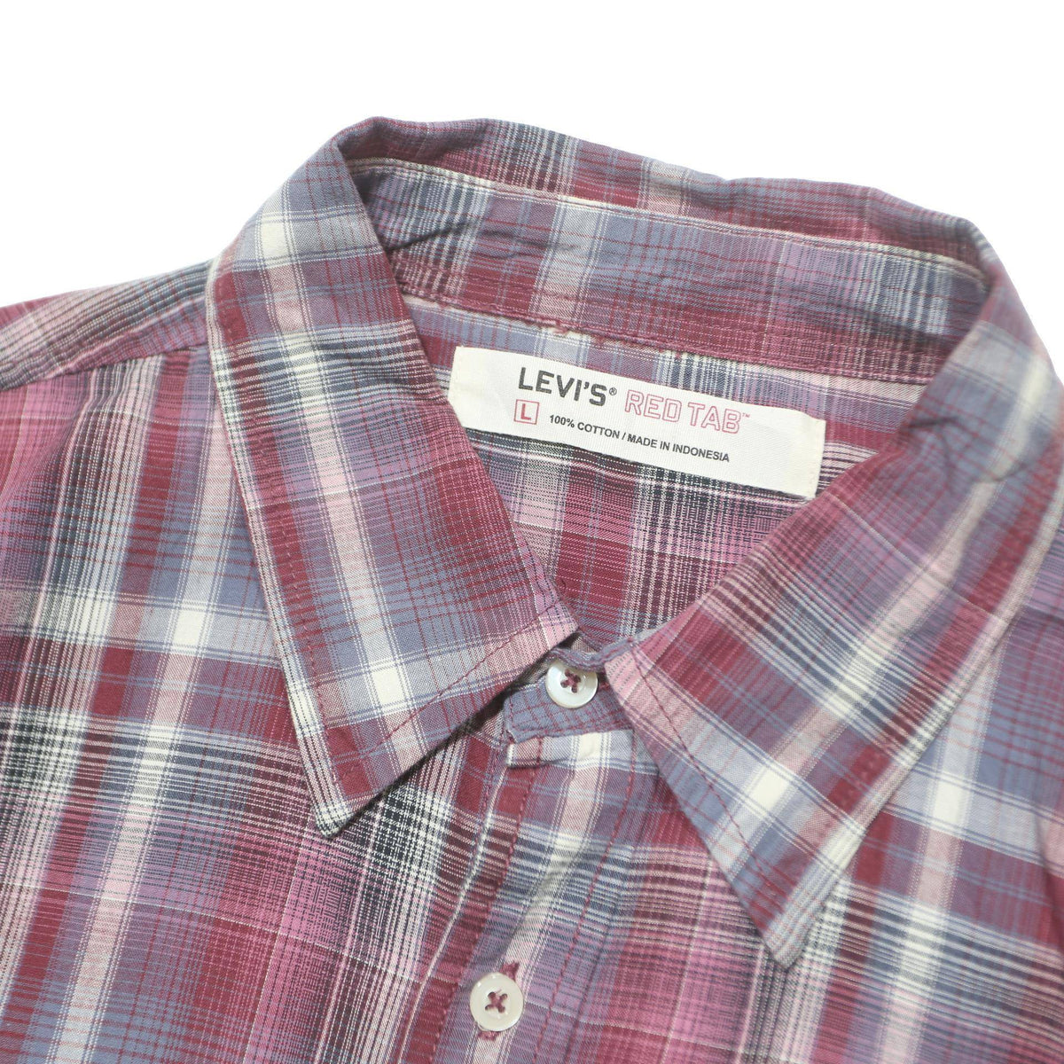 LEVI'S Mens Red & Blue Check Shirt L Cotton Casual Button Shirt Long Sleeve
