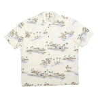 ISLAND SHORES Mens Cream & Blue Tropical Print Cotton Shirt L Hawaiian Style