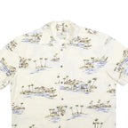 ISLAND SHORES Mens Cream & Blue Tropical Print Cotton Shirt L Hawaiian Style