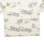 ISLAND SHORES Mens Cream & Blue Tropical Print Cotton Shirt L Hawaiian Style