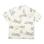ISLAND SHORES Mens Cream & Blue Tropical Print Cotton Shirt L Hawaiian Style