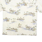 ISLAND SHORES Mens Cream & Blue Tropical Print Cotton Shirt L Hawaiian Style