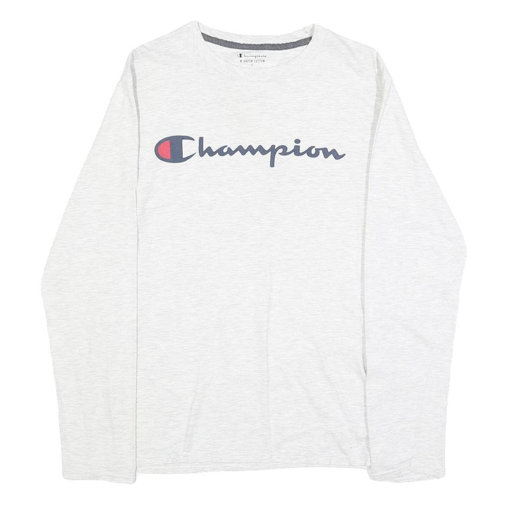 CHAMPION Mens White Graphic T-Shirt S Long Sleeve Crew Neck Cotton Blend