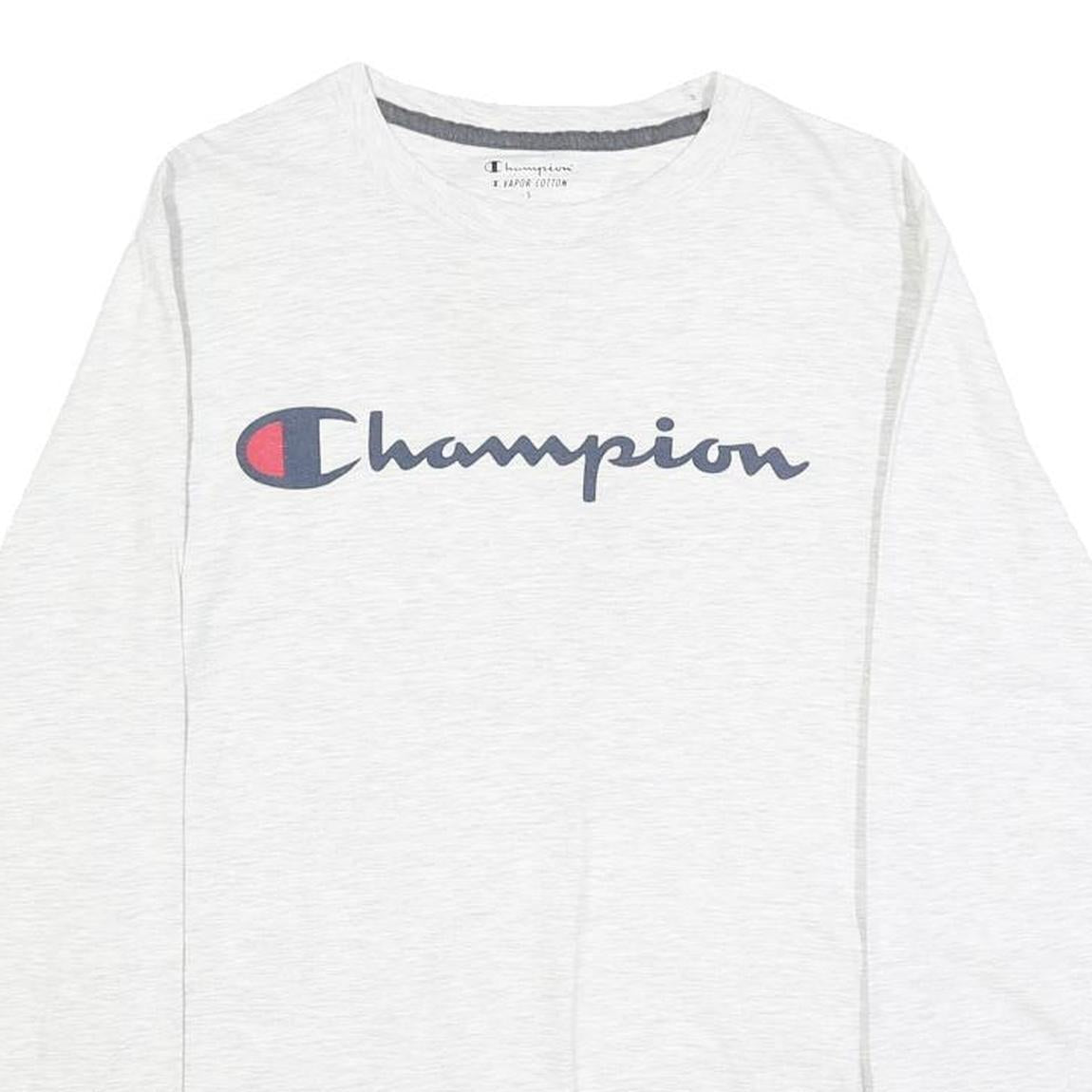 CHAMPION Mens White Graphic T-Shirt S Long Sleeve Crew Neck Cotton Blend