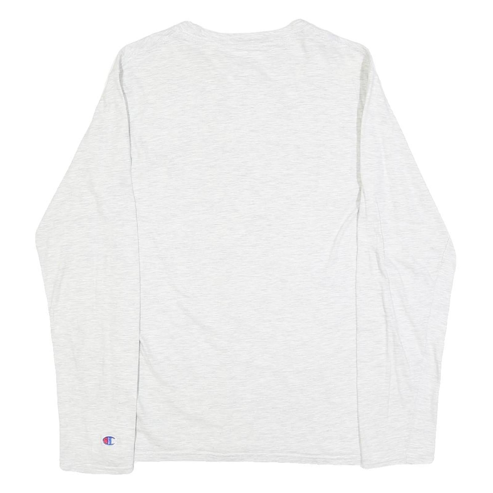 CHAMPION Mens White Graphic T-Shirt S Long Sleeve Crew Neck Cotton Blend