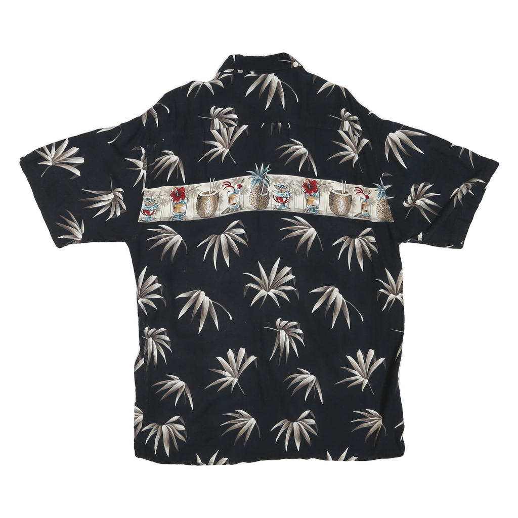 PIERRE CARDIN Mens Black & Beige Hawaiian Shirt L Cotton Blend Short Sleeve