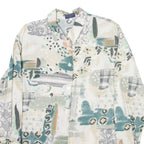 BIAGINNI Womens Printed Shirt White Collared Long Sleeve Viscose Crazy Pattern M