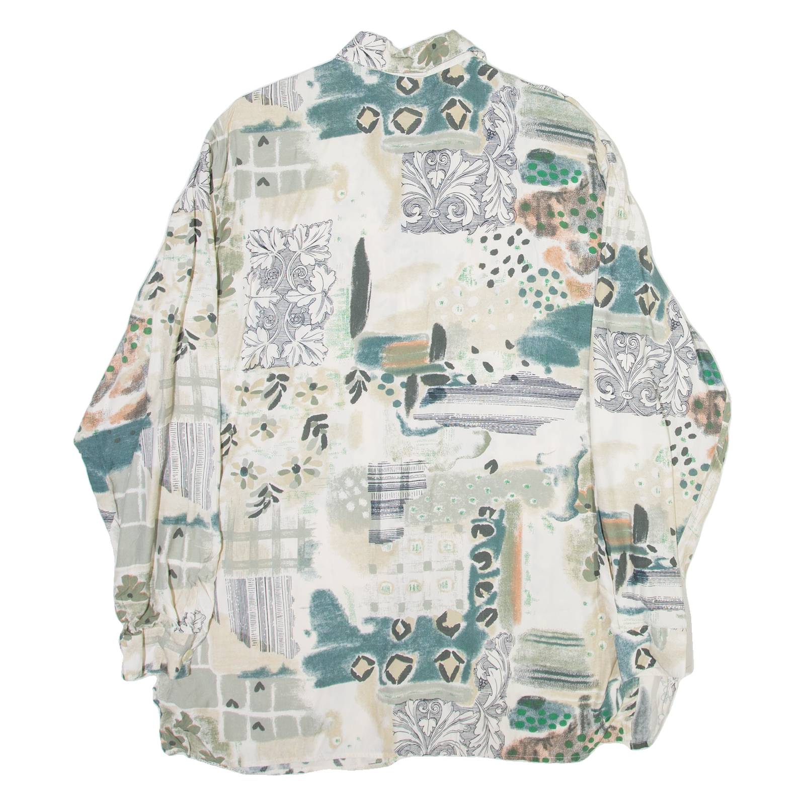 BIAGINNI Womens Printed Shirt White Collared Long Sleeve Viscose Crazy Pattern M