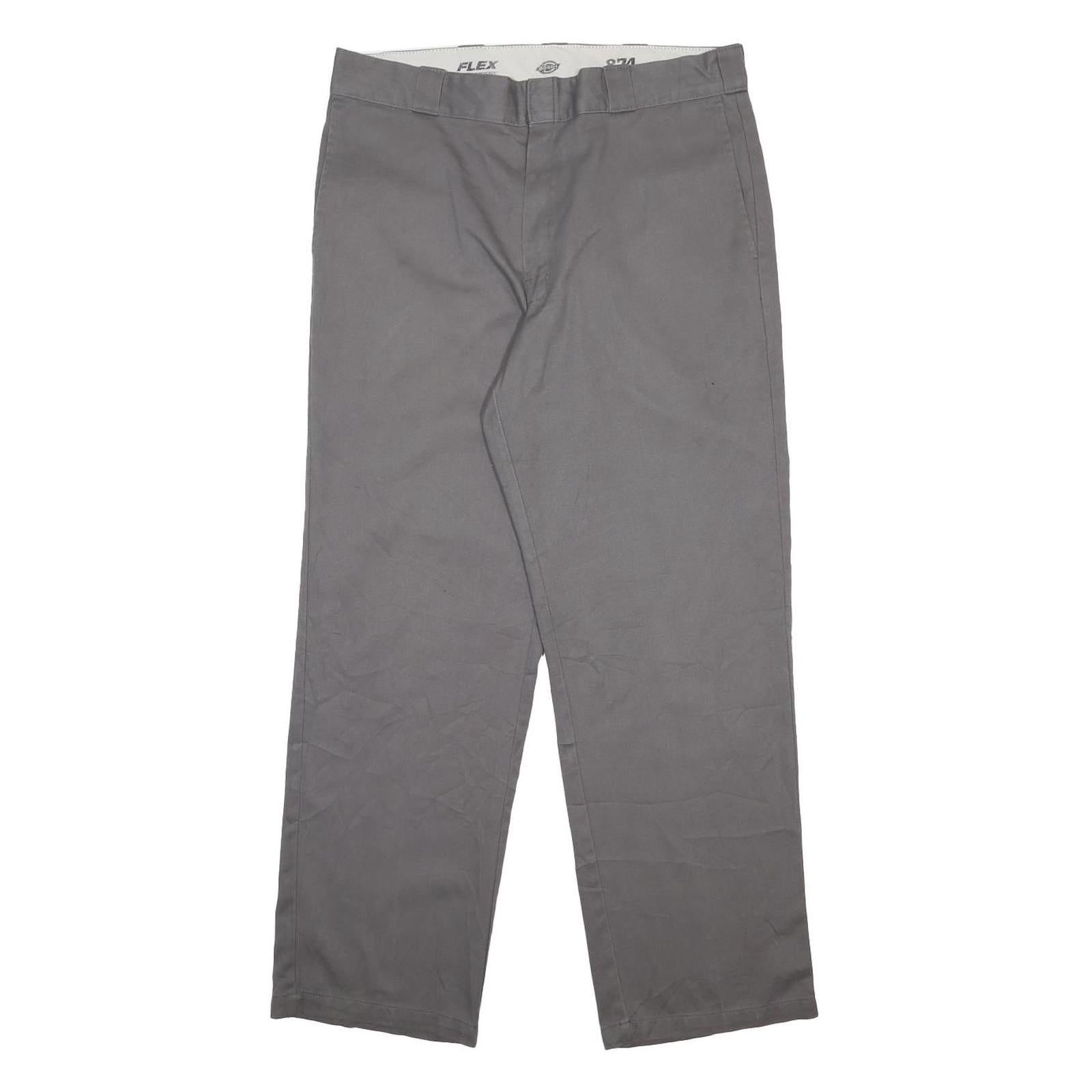 DICKIES Mens Regular Grey Cotton Blend Trousers W36 L32 Workwear Zip Closure