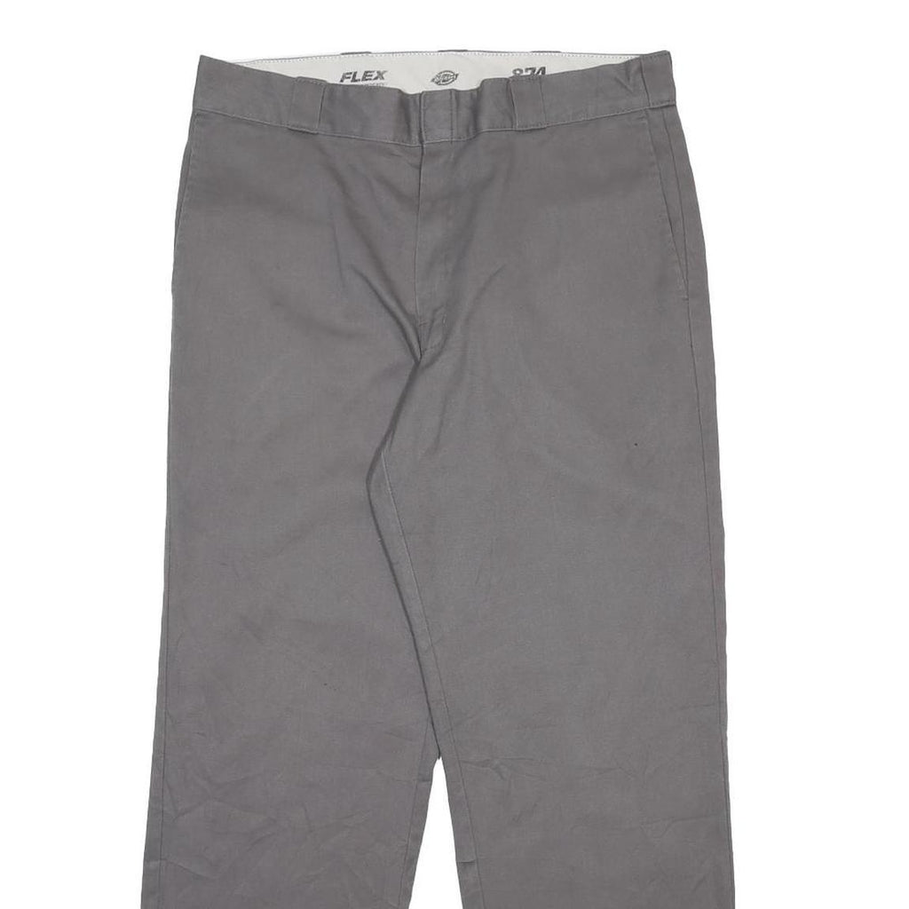 DICKIES Mens Regular Grey Cotton Blend Trousers W36 L32 Workwear Zip Closure