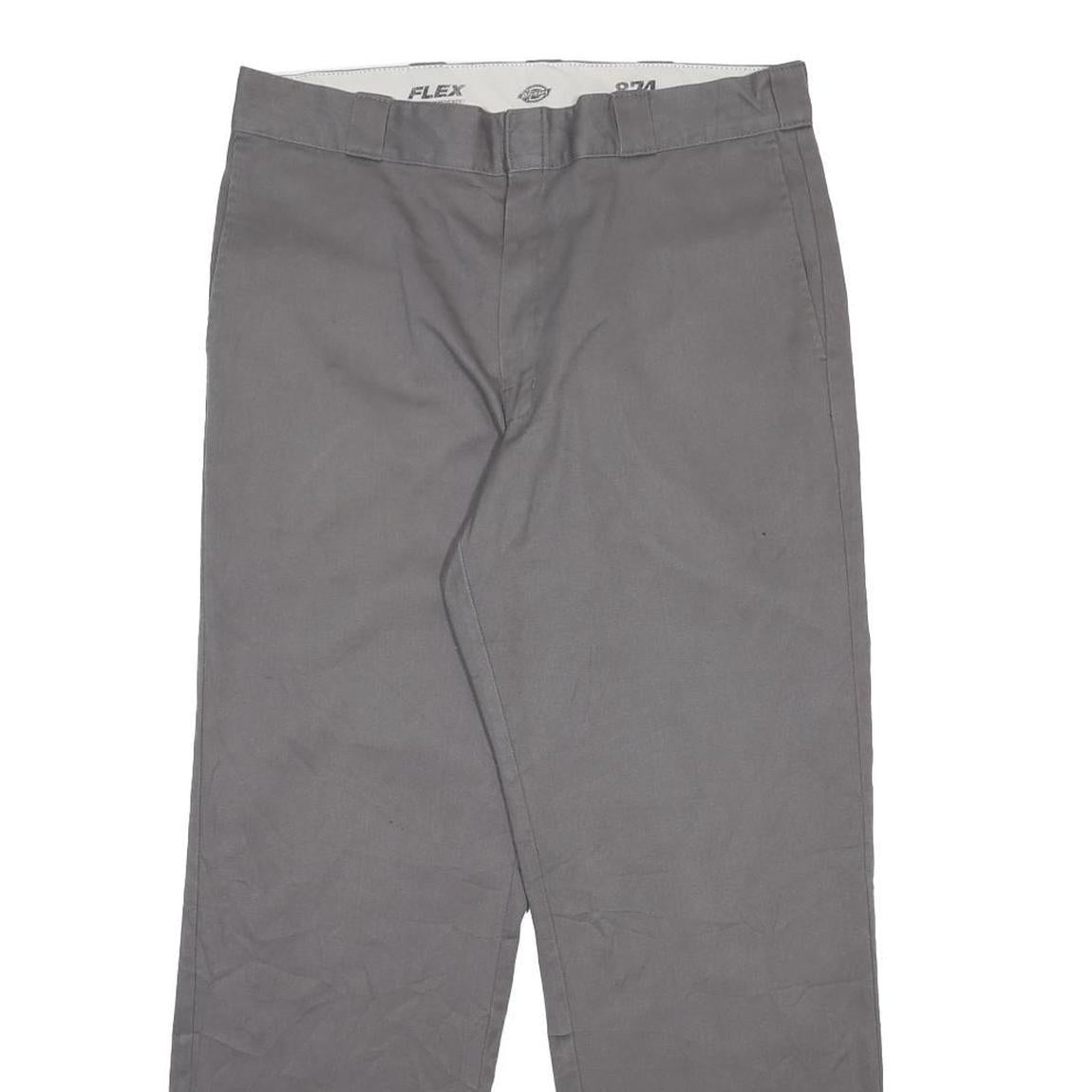 DICKIES Mens Regular Grey Cotton Blend Trousers W36 L32 Workwear Zip Closure