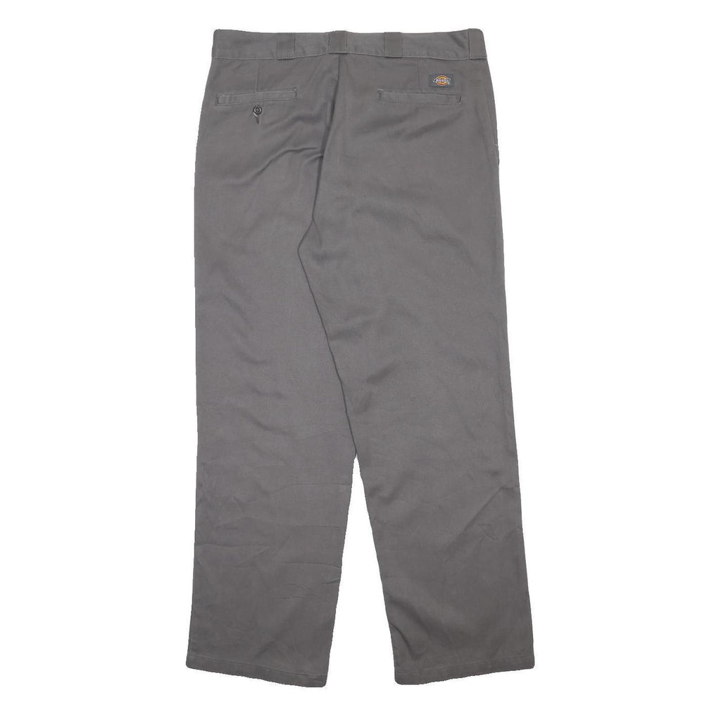 DICKIES Mens Regular Grey Cotton Blend Trousers W36 L32 Workwear Zip Closure