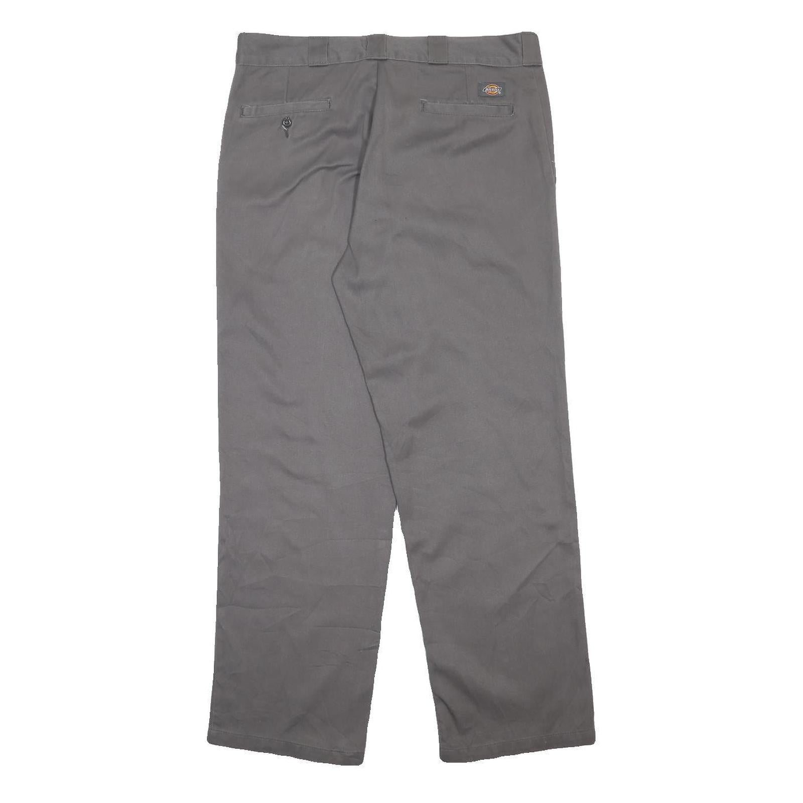 DICKIES Mens Regular Grey Cotton Blend Trousers W36 L32 Workwear Zip Closure