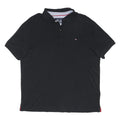 TOMMY HILFIGER Mens Black Short Sleeve Plain Polo Shirt L Classic Fit Logo