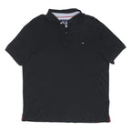 TOMMY HILFIGER Mens Black Short Sleeve Plain Polo Shirt L Classic Fit Logo
