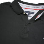 TOMMY HILFIGER Mens Black Short Sleeve Plain Polo Shirt L Classic Fit Logo