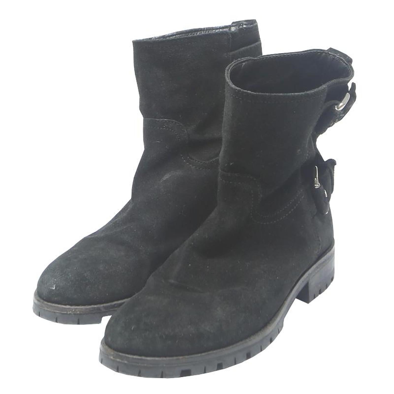 MASSIMO DUTTI Womens Black Suede Ankle Boots UK 6 Stylish Chunky Heel Casual