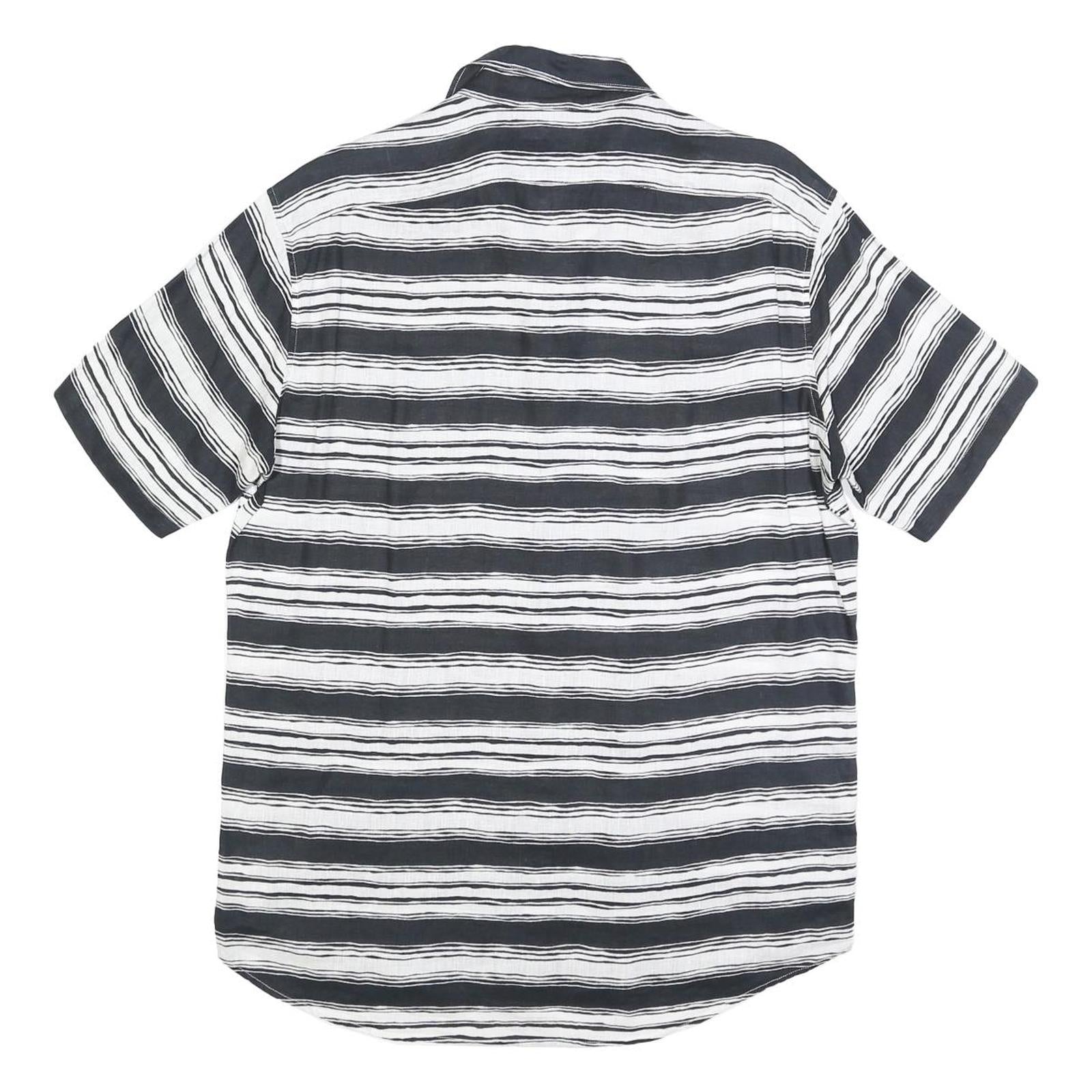 MICHAEL KORS Mens Black & White Striped Linen Shirt M Casual Smart Summer