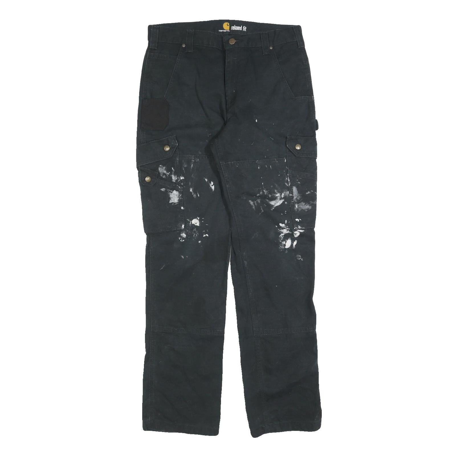 CARHARTT Mens Jeans Black Relaxed Cargo Denim W33 L34 Workwear Durable