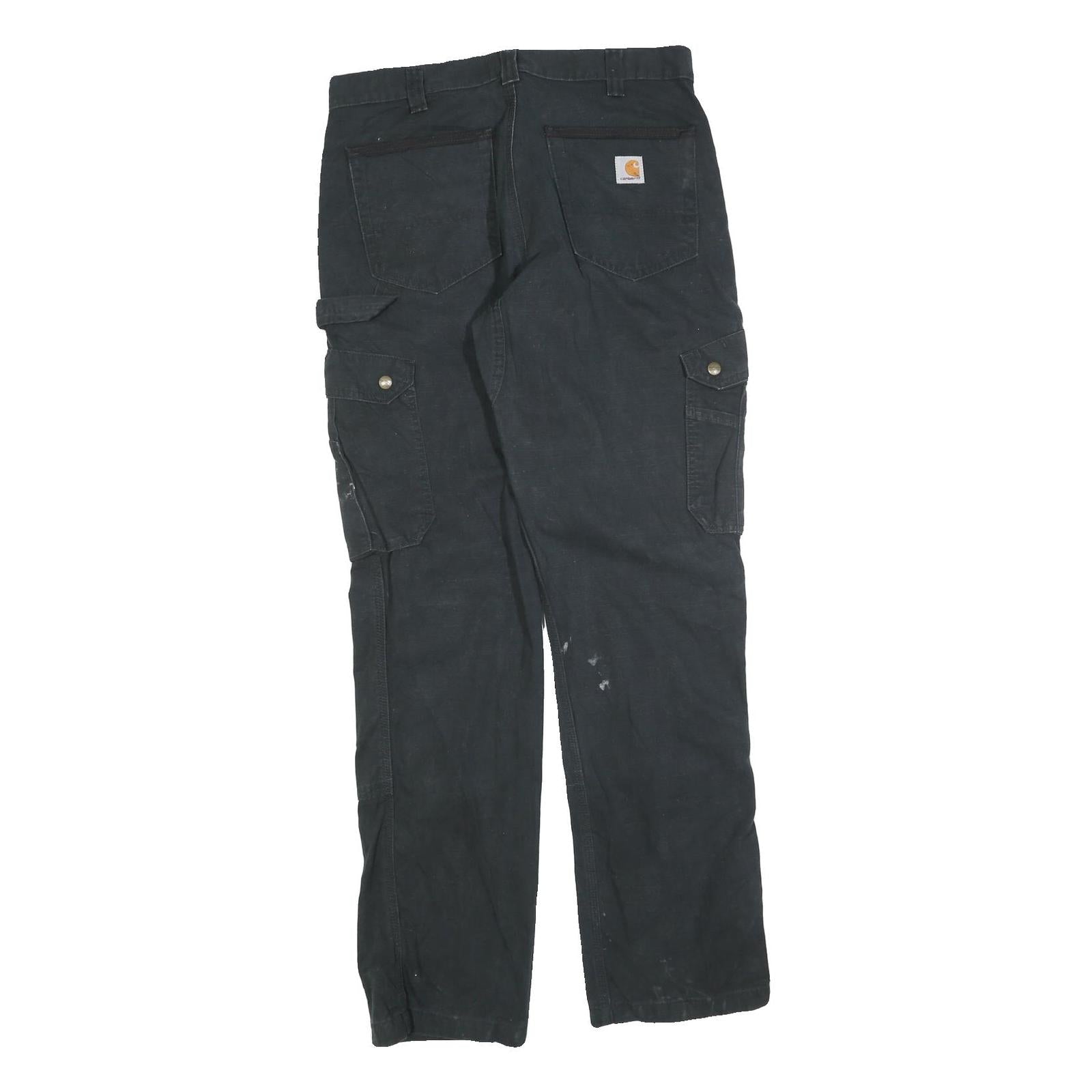 CARHARTT Mens Jeans Black Relaxed Cargo Denim W33 L34 Workwear Durable