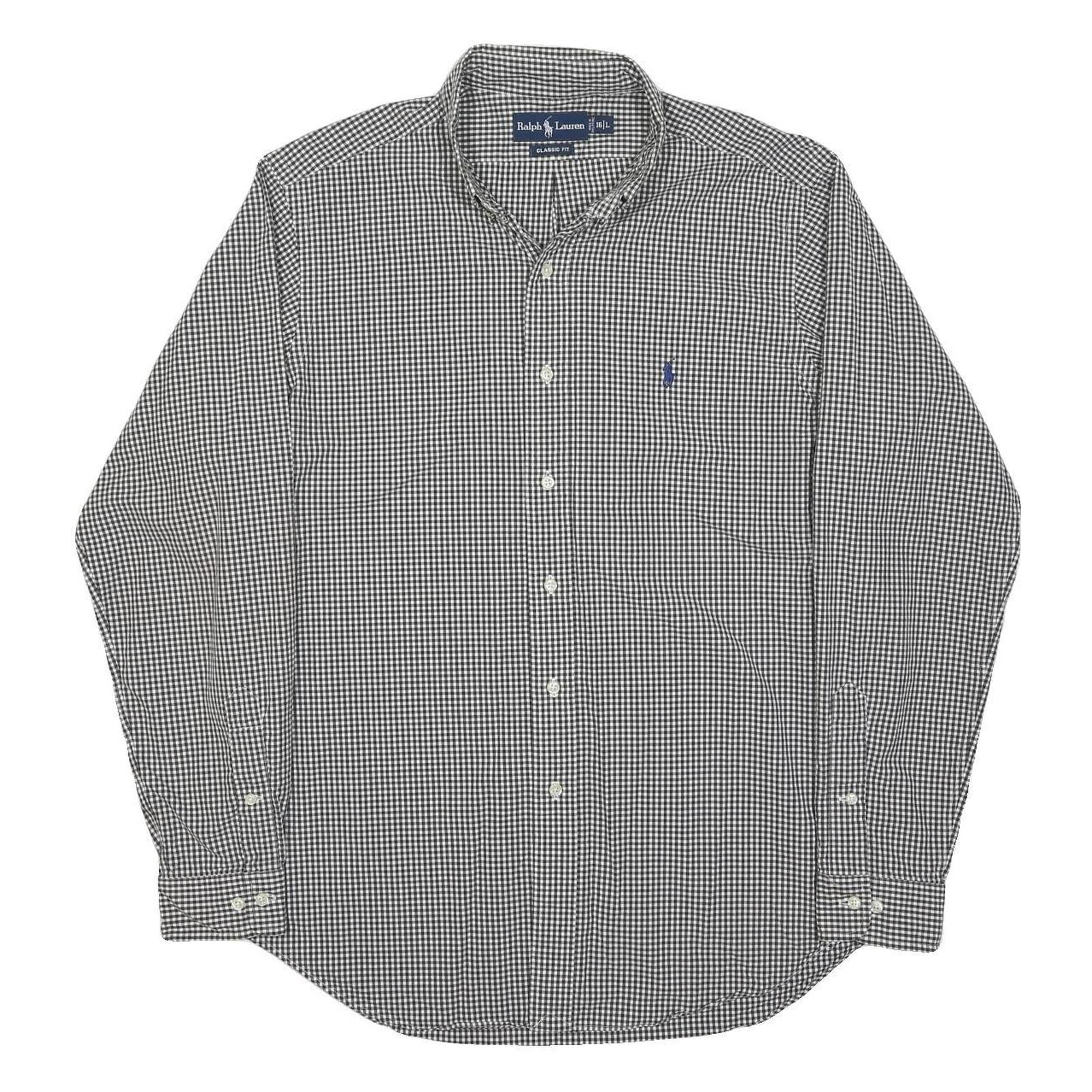 RALPH LAUREN Mens Black & White Check Shirt L Classic Fit Cotton Button-Down
