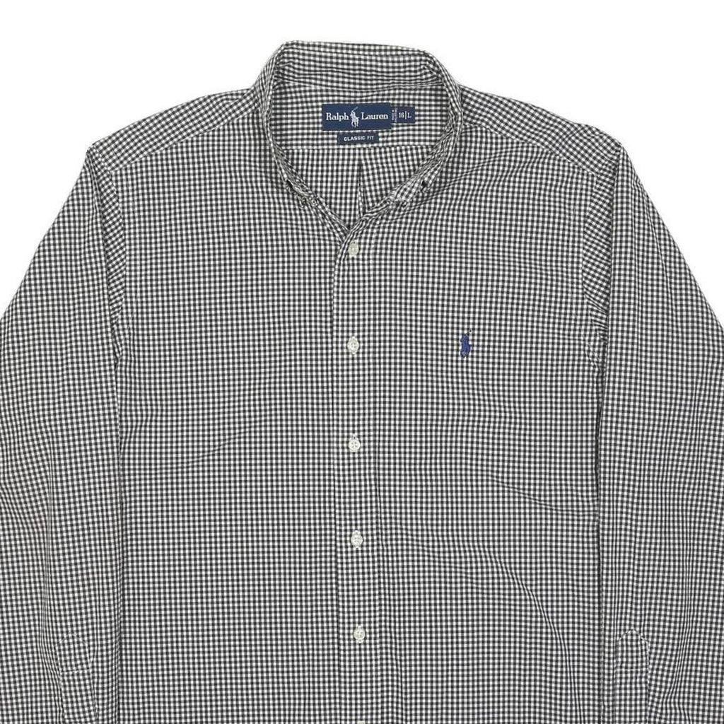 RALPH LAUREN Mens Black & White Check Shirt L Classic Fit Cotton Button-Down